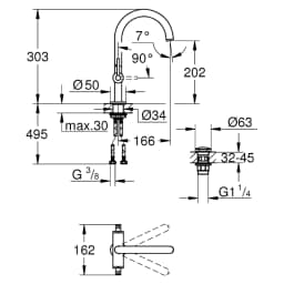 Grohe Atrio New Classic Altın Tek Delikli L Lavabo Bataryası 1/2" görsel 2