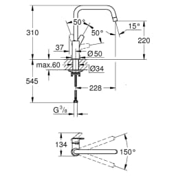Grohe Eurosmart 2021 Siyah Yüksek Eviye Bataryası 305672430 görsel 2