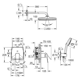 Grohe Cubeo Krom Banyo Bataryası 250×250 mm görsel 2