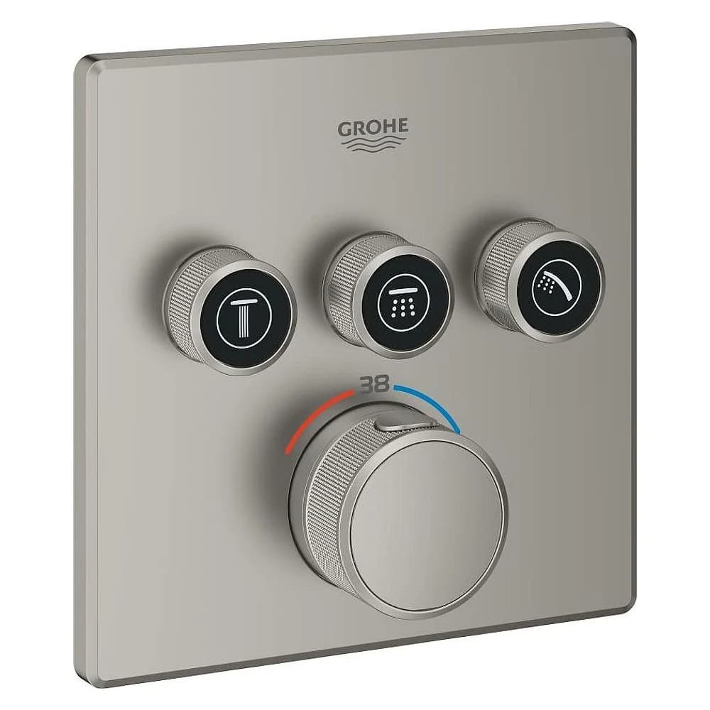 Grohe Grohtherm SmartControl Paslanmaz Çelik Üç Valfli Akış Kontrollü Ankastre Termostatik Duş Bataryası - 29126MS0
