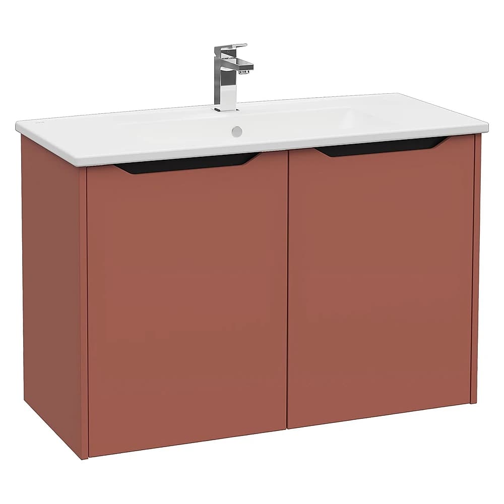 Vitra Integra Square 100 Cm Mat Kırmızı İki Kapaklı Lavabo Dolabı