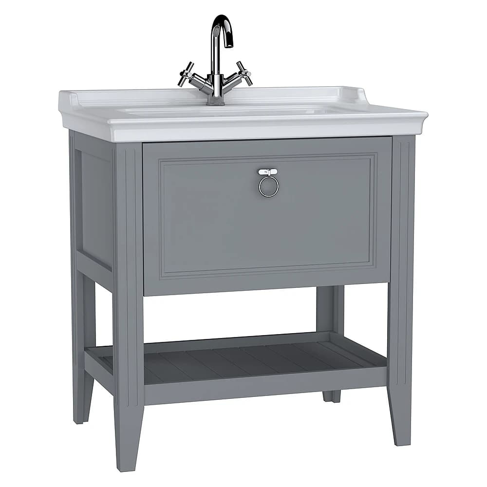 Vitra Valarte 80 Cm Mat Gri Bir Çekmeceli Etajerli Lavabolu Dolap