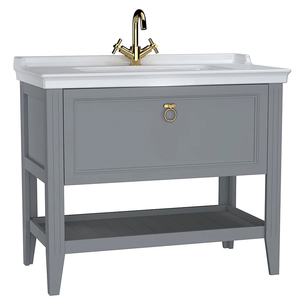 Vitra Valarte 100 Cm Mat Gri Bir Çekmeceli Etajerli Lavabolu Dolap