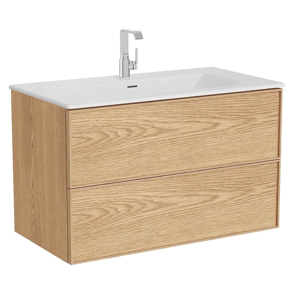 Vitra Metropole Edge 100 Cm Açık Meşe İki Çekmeceli Etajerli Lavabolu Dolap