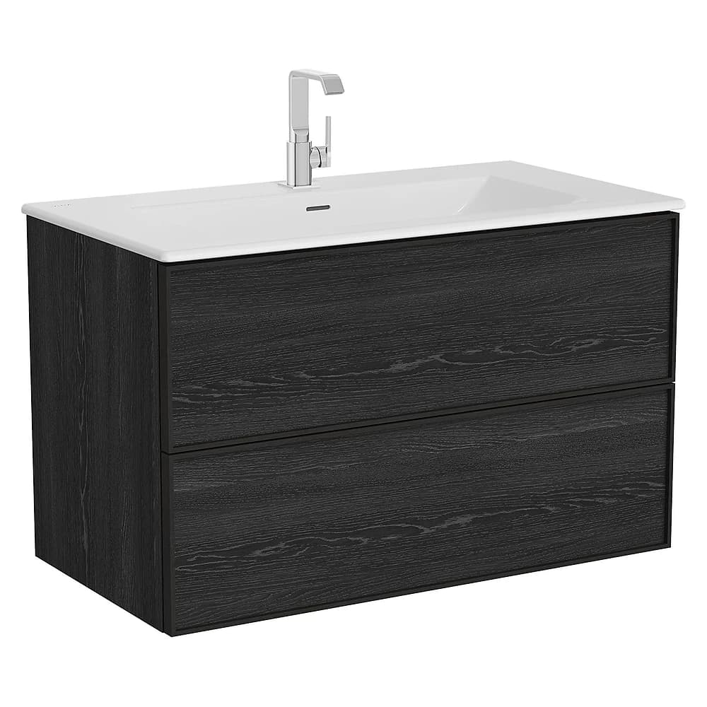 Vitra Metropole Edge 100 Cm Siyah Meşe İki Çekmeceli Etajerli Lavabolu Dolap