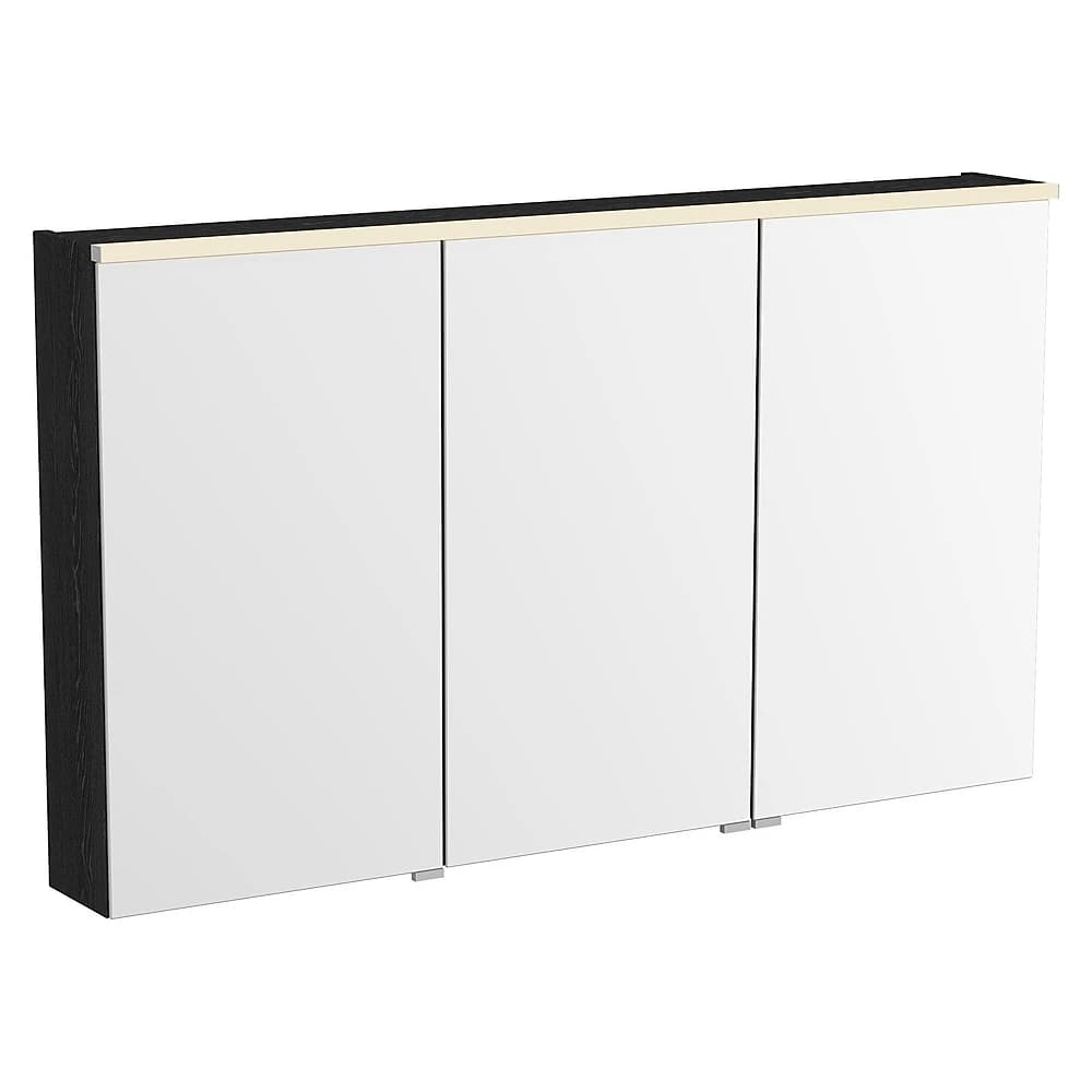 Vitra Metropole Edge 120 Cm Siyah Meşe Üç Kapaklı Aydınlatmalı Dolaplı Ayna