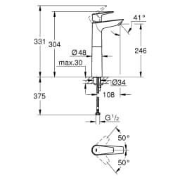 Grohe BauEdge 2020 Krom Çanak XL Lavabo Bataryası görsel 2