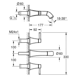 Grohe Grandera Krom Duvardan 3 Delikli M Lavabo Bataryası görsel 2