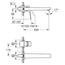 Grohe Cubeo Krom Ankastre L Lavabo Bataryası görsel 2