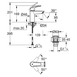 Grohe Eurosmart 2021 Siyah S Lavabo Bataryası görsel 2