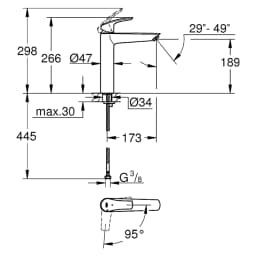 Grohe Eurosmart 2021 Siyah Çanak XL Lavabo Bataryası görsel 2