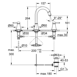 Grohe Grandera Krom Altın 3 Delikli L Lavabo Bataryası görsel 2
