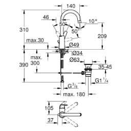 Grohe BauFlow Krom L Lavabo Bataryası görsel 2