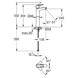 Grohe BauLoop 2020 Krom Çanak XL Lavabo Bataryası görsel 2