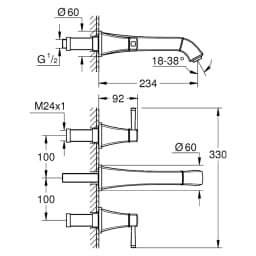 Grohe Grandera Krom Altın Ankastre L Lavabo Bataryası görsel 2
