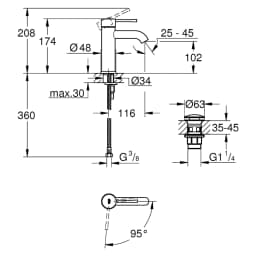 Grohe Essence New Siyah Bas-Aç Süzgeç S Lavabo Bataryası görsel 2