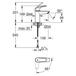 Grohe Eurosmart 2021 Krom Süzgeçsiz S Lavabo Bataryası görsel 2