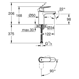 Grohe Eurocosmo Krom Süzgeçsiz M Lavabo Bataryası görsel 2