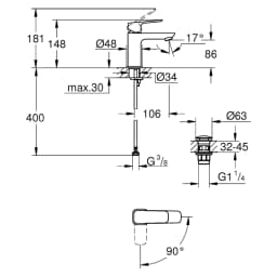 Grohe Cubeo Krom Bas-Aç Süzgeç S Lavabo Bataryası görsel 2