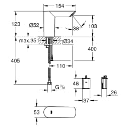 Grohe Bau Cosmopolitan E Krom Tek Su Girişli Lavabo Bataryası görsel 2