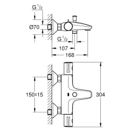 Grohe Grohtherm 800 Krom Duvardan Termostatik Batarya görsel 2