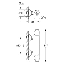 Grohe Grohtherm 1000 New Siyah Duvardan Termostatik Batarya görsel 2