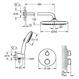Grohe Grohtherm Convent. Concealed Krom Duvardan Duş Sistemi görsel 2