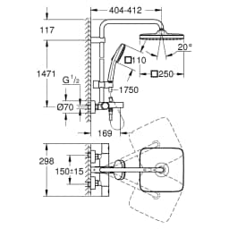 Grohe Tempesta System 250 Cube Krom Duvardan Duş Sistemi görsel 2