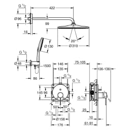 Grohe Essence New Altın Fırçalanmış Duvardan Duş Sistemi görsel 2