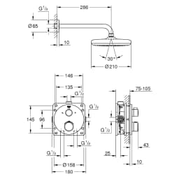 Grohe Grohtherm Convent. Concealed Krom Tempesta 210 Duvardan Duş Sistemi görsel 2