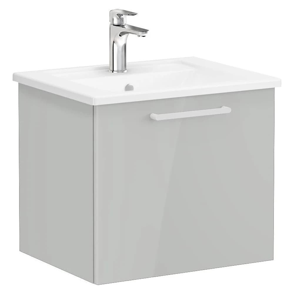 Vitra Root Flat 60 Cm Parlak İnci Grisi Tek Çekmeceli Köşeli Lavabolu Lavabo Dolabı
