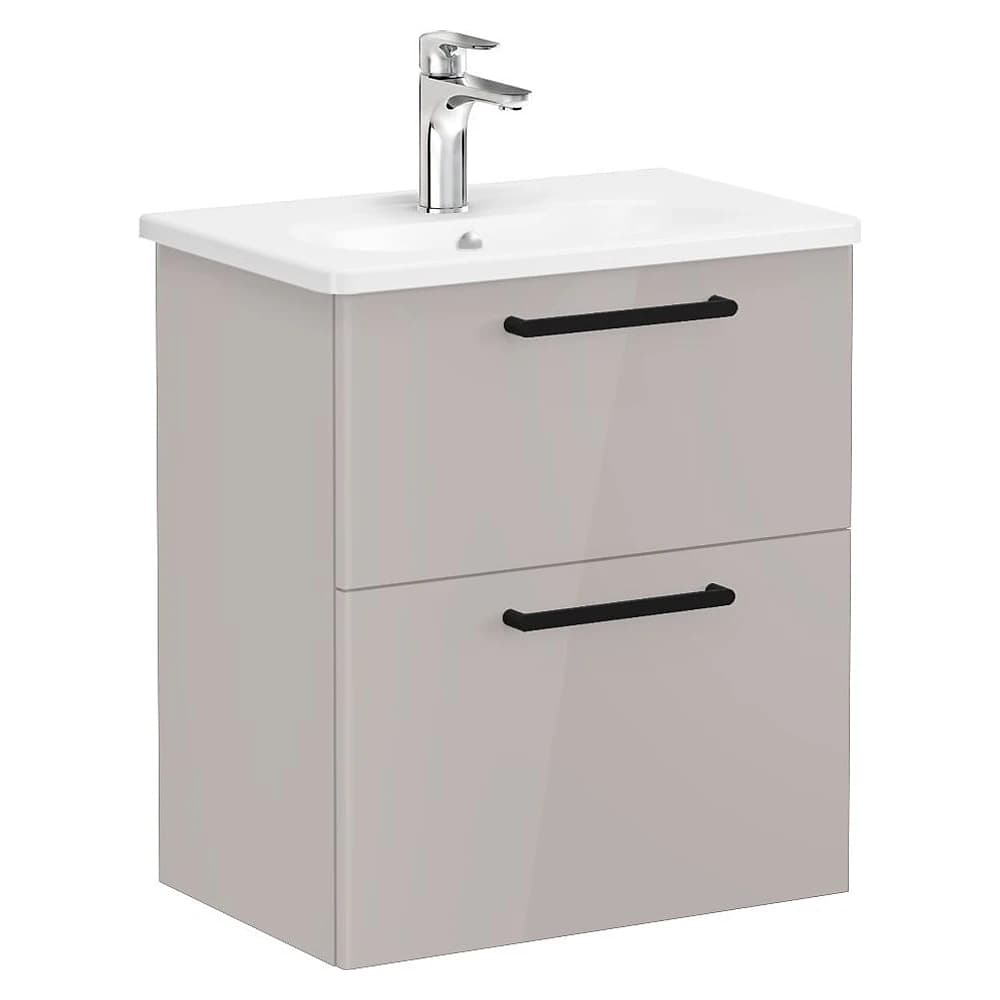 Vitra Root Flat 60 Cm Parlak Sahra Beji İki Çekmeceli Yuvarlak Lavabolu Lavabo Dolabı