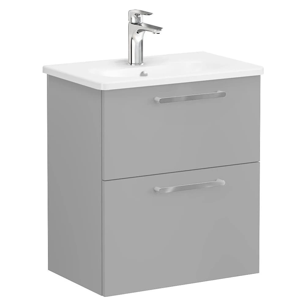 Vitra Root Flat 60 Cm Mat Kaya Gri İki Çekmeceli Yuvarlak Lavabolu Lavabo Dolabı