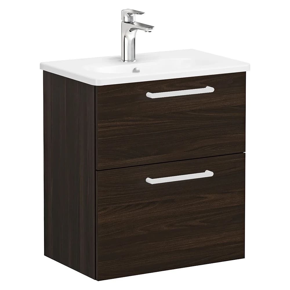 Vitra Root Flat 60 Cm Ceviz İki Çekmeceli Yuvarlak Lavabolu Lavabo Dolabı