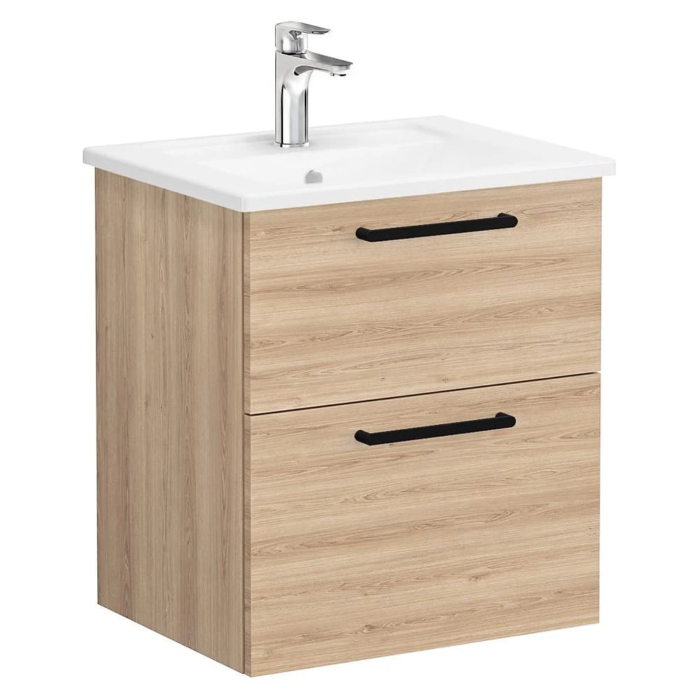 Vitra Root Flat 60 Cm Doğal Meşe İki Çekmeceli Köşeli Lavabolu Lavabo Dolabı