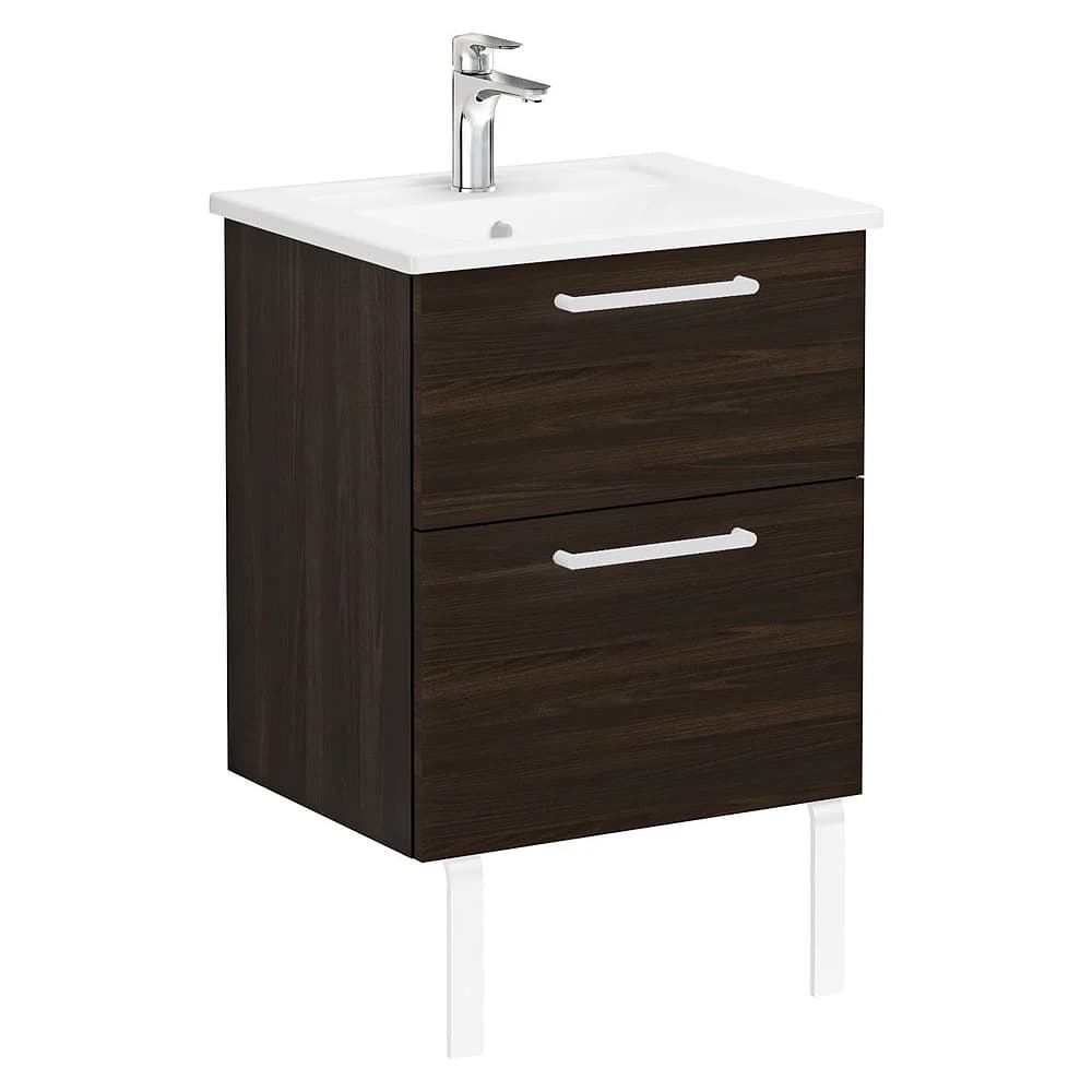Vitra Root Flat 60 Cm Ceviz İki Çekmeceli Köşeli Lavabolu Lavabo Dolabı