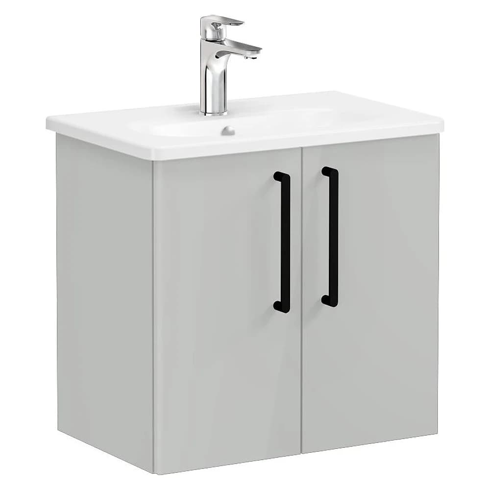 Vitra Root Flat 60 Cm Parlak İnci Grisi İki Kapaklı Yuvarlak Lavabolu Lavabo Dolabı