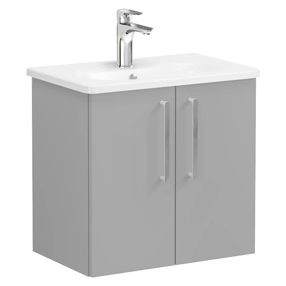 Vitra Root Flat 60 Cm Mat Kaya Gri İki Kapaklı Yuvarlak Lavabolu Lavabo Dolabı