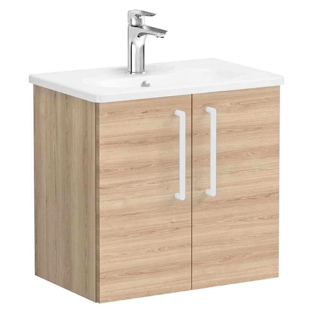 Vitra Root Flat 60 Cm Doğal Meşe İki Kapaklı Yuvarlak Lavabolu Lavabo Dolabı