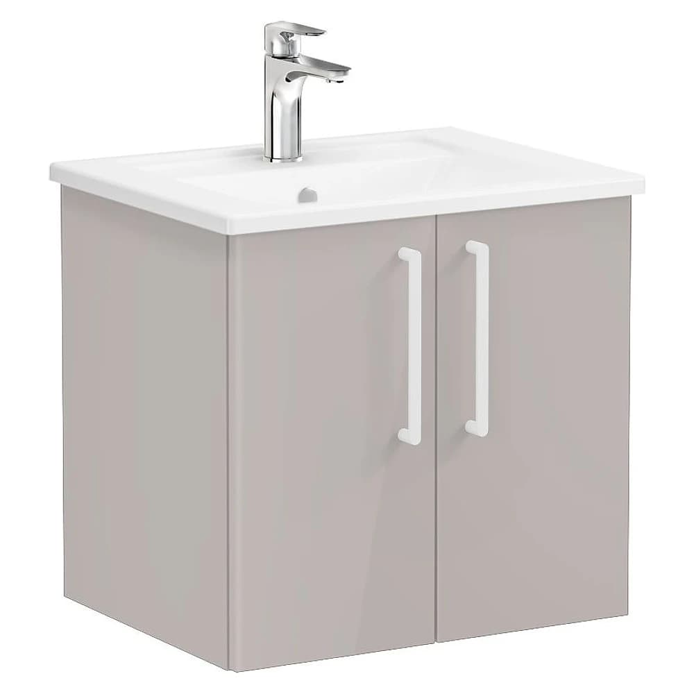 Vitra Root Flat 60 Cm Parlak Sahra Beji İki Kapaklı Köşeli Lavabolu Lavabo Dolabı
