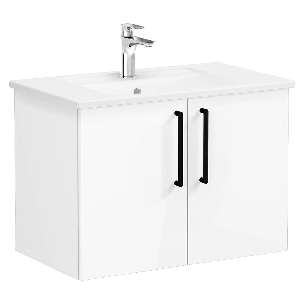 Vitra Root Flat 80 Cm Parlak Beyaz İki Kapaklı Köşeli Lavabolu Lavabo Dolabı