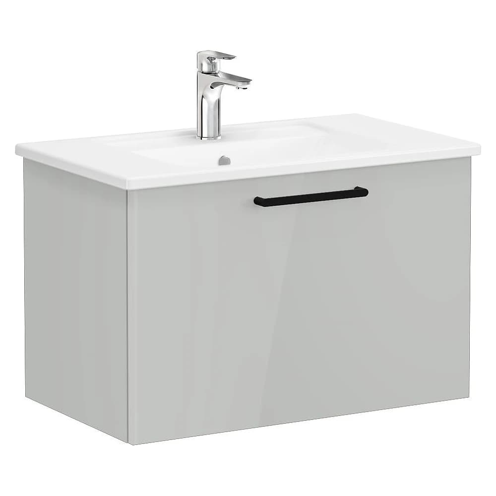 Vitra Root Flat 80 Cm Parlak İnci Grisi Tek Çekmeceli Köşeli Lavabolu Lavabo Dolabı