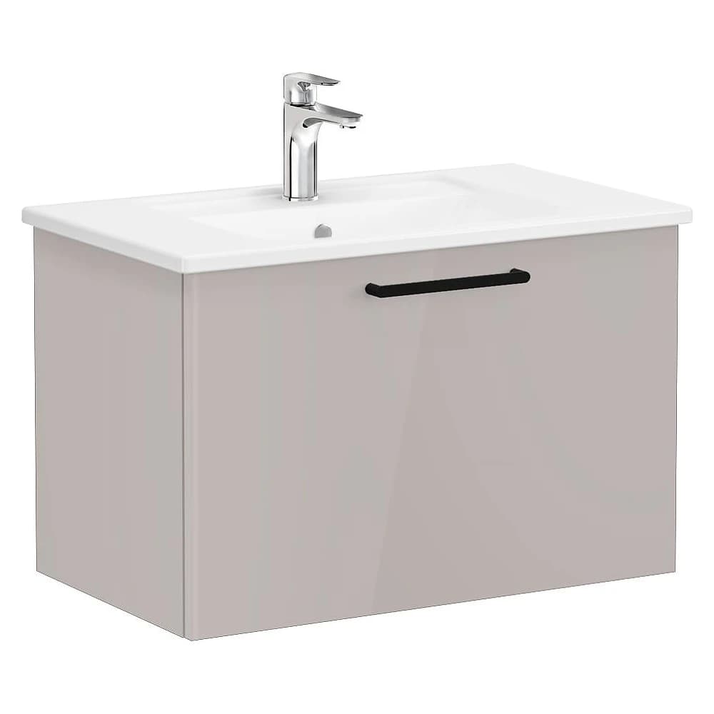 Vitra Root Flat 80 Cm Parlak Sahra Beji Tek Çekmeceli Köşeli Lavabolu Lavabo Dolabı