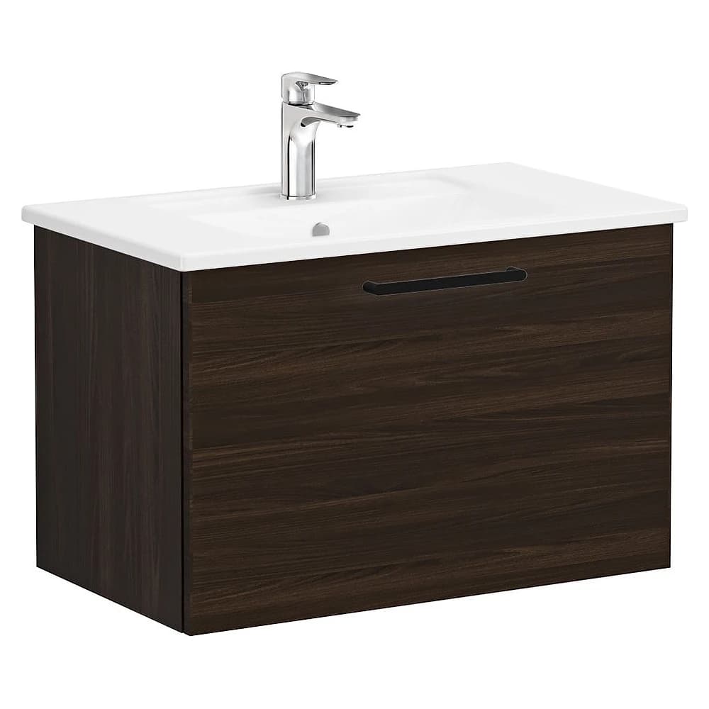 Vitra Root Flat 80 Cm Ceviz Tek Çekmeceli Köşeli Lavabolu Lavabo Dolabı