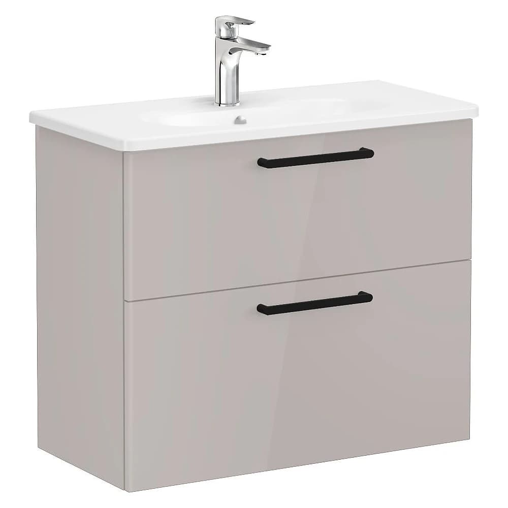 Vitra Root Flat 80 Cm Parlak Sahra Beji İki Çekmeceli Yuvarlak Lavabolu Lavabo Dolabı