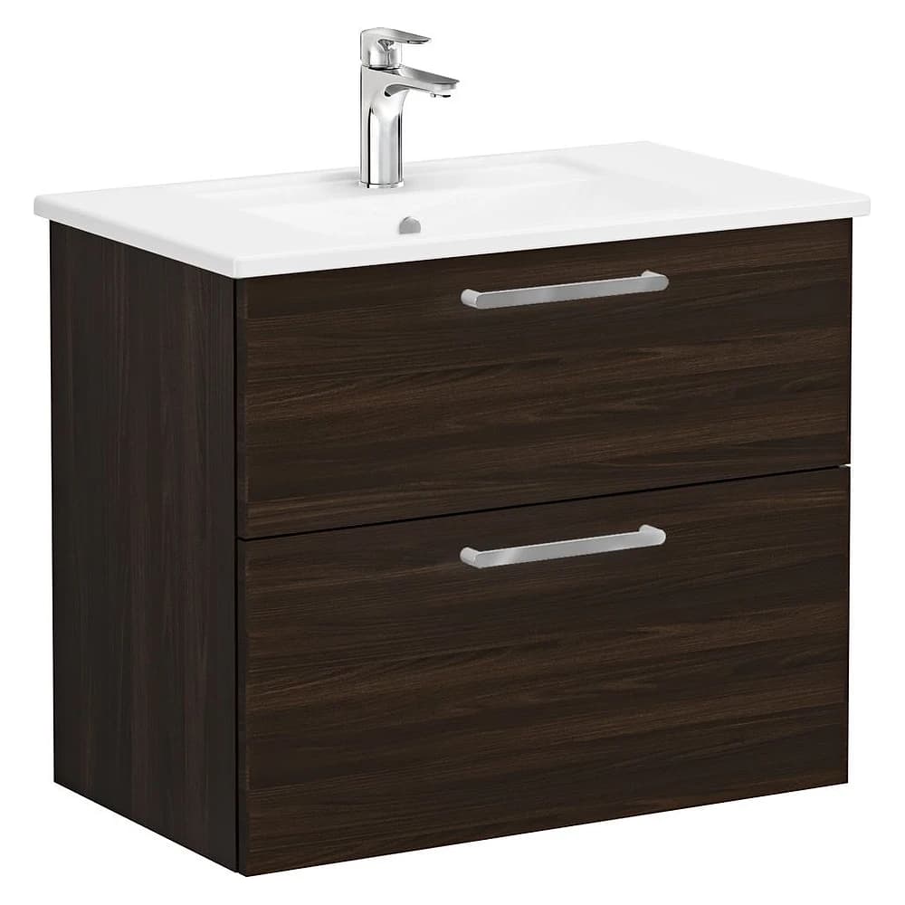 Vitra Root Flat 80 Cm Ceviz İki Çekmeceli Köşeli Lavabolu Lavabo Dolabı