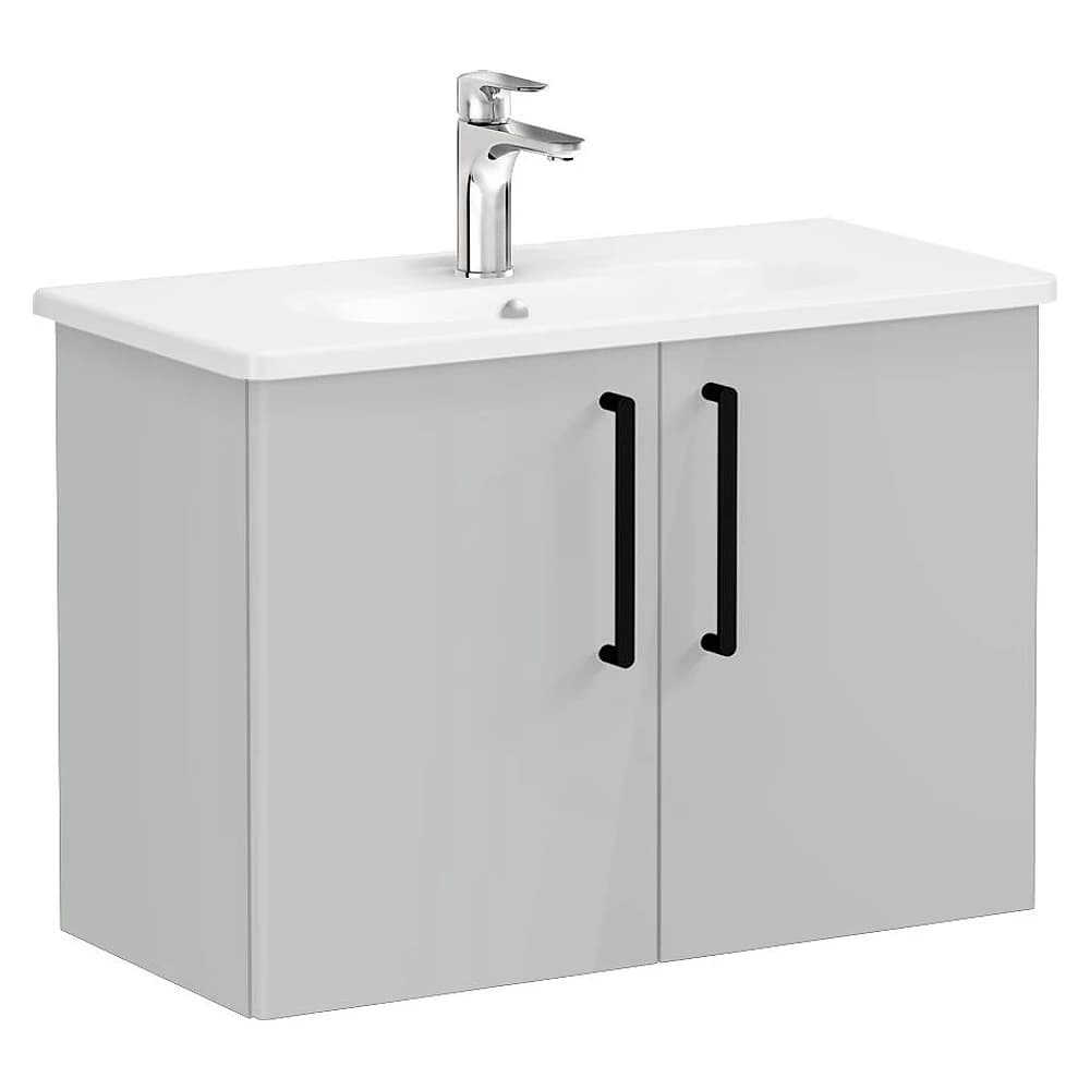 Vitra Root Flat 80 Cm Parlak İnci Grisi İki Kapaklı Yuvarlak Lavabolu Lavabo Dolabı
