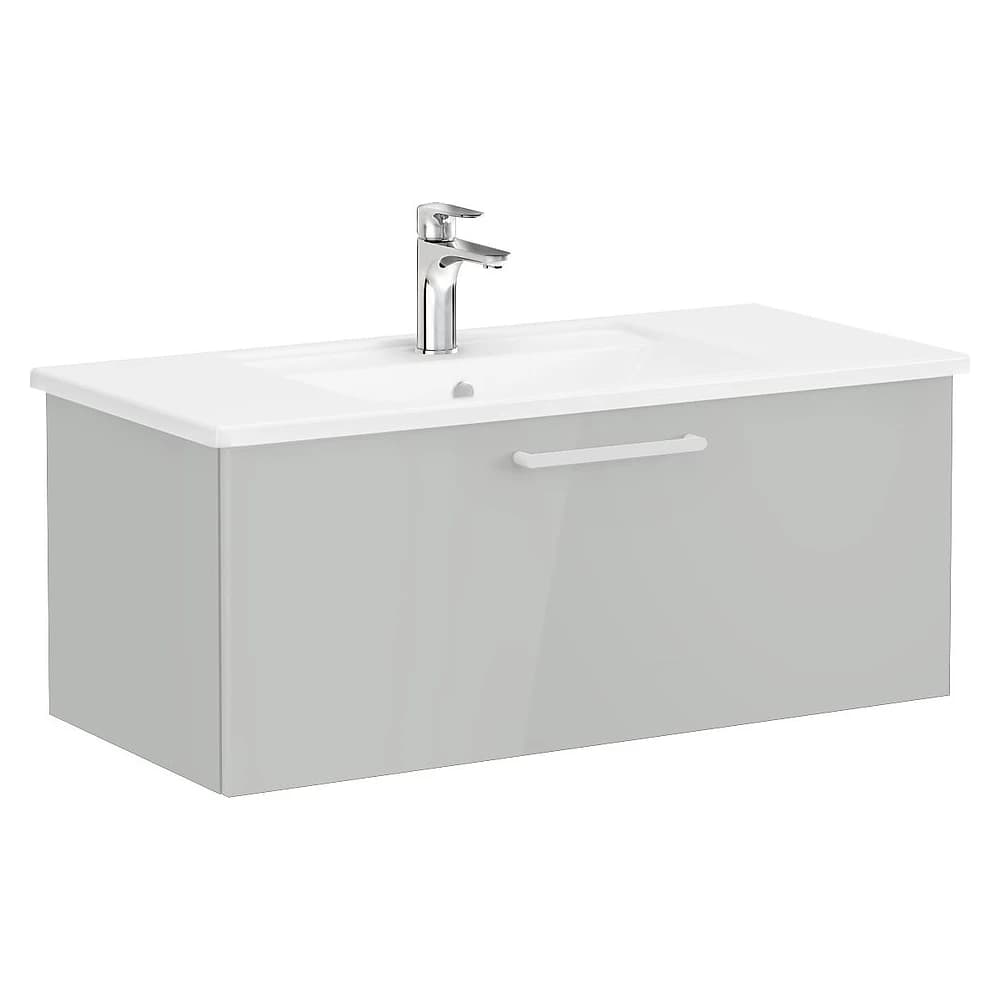 Vitra Root Flat 100 Cm Parlak İnci Grisi Tek Çekmeceli Köşeli Lavabolu Lavabo Dolabı