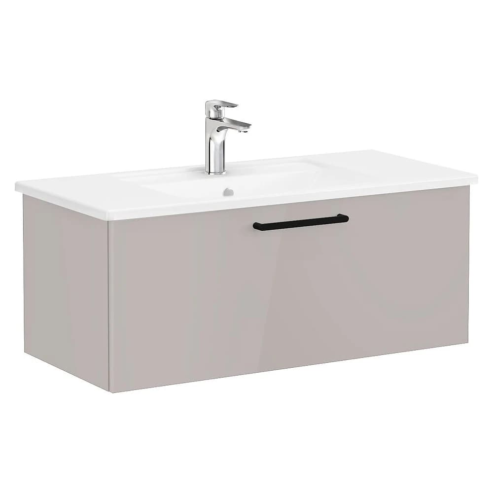 Vitra Root Flat 100 Cm Parlak Sahra Beji Tek Çekmeceli Köşeli Lavabolu Lavabo Dolabı