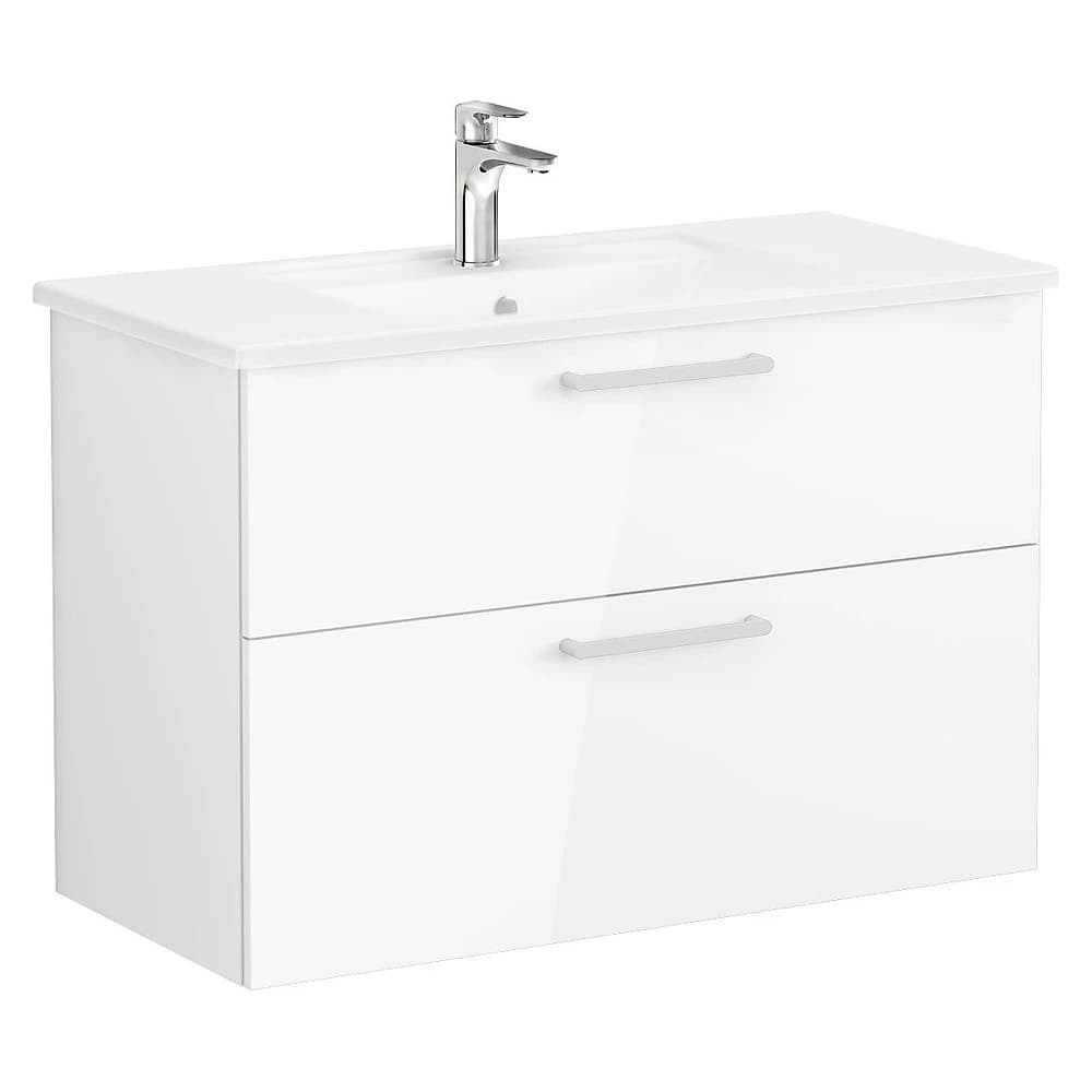Vitra Root Flat 100 Cm Parlak Beyaz İki Çekmeceli Köşeli Lavabolu Lavabo Dolabı